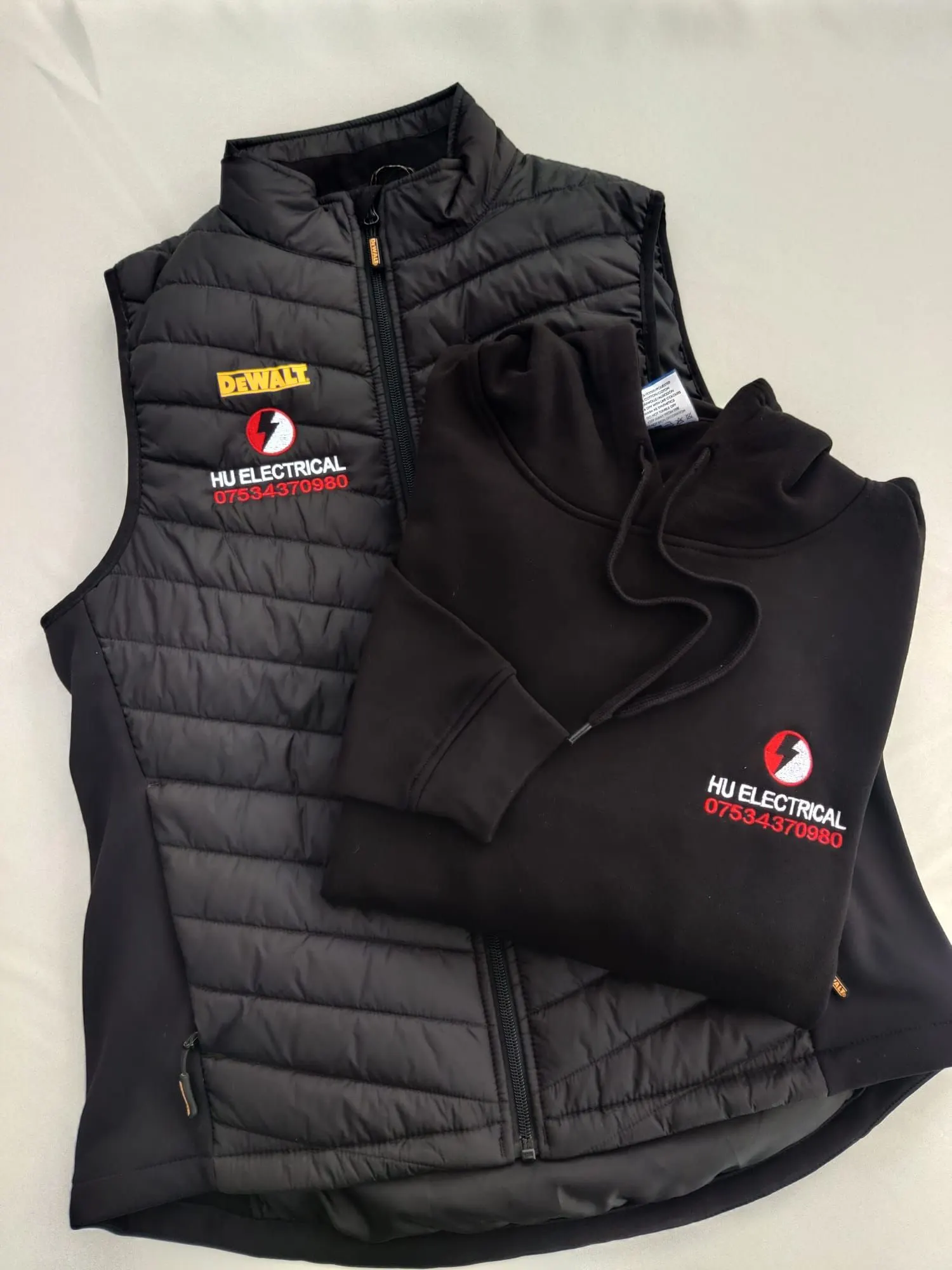 HU Electrical branded workwear set — embroidered gilet, hoodie and beanie